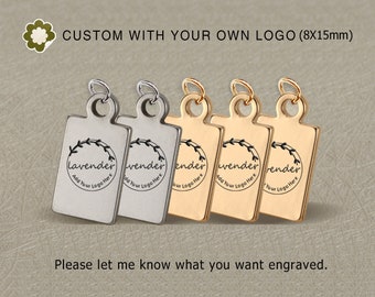 Etiquetas de joyería de acero inoxidable grabadas con láser personalizadas (8 x 15 mm), 20, 50 o 100 unidades