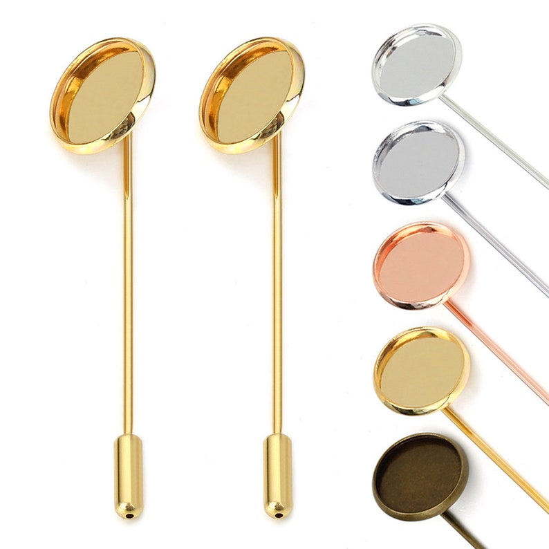 30pcs 12mm Round Stick Pin Setting Blanks-Lapel Pin Clutch-Brooch Blank-50mm Long Base Setting-10mm,12mm,14mm,16mm,18mm,20mm Bezel,A2668