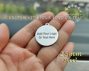 Custom Laser Engraved Stainless Steel Jewelry Tag, 25mm Logo Charm