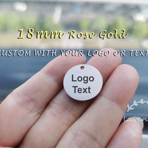 10/20/50/100pcs,18mm,Red Gold-Stainless steel jewelry tag, Custom branding name and logo laser engraved,tag sequins,A-L-0038-RG