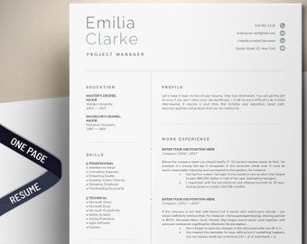 one page resume etsy