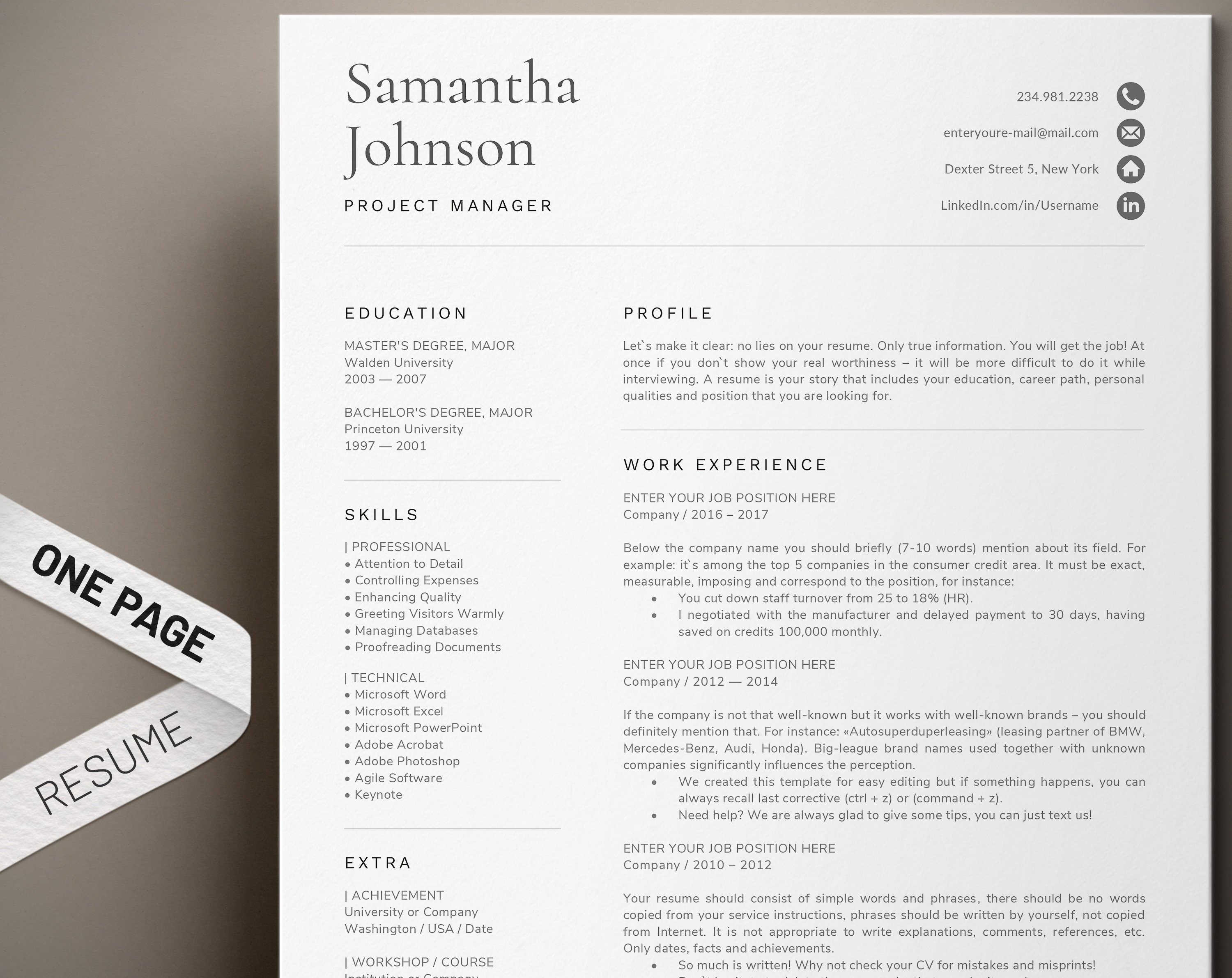 1 page resume template modern and professional cv template