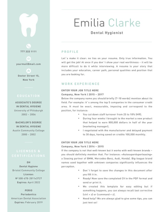 dental hygienist resume template for word rdh dentist cv template registered dental assistant rda cda orthodontic instant download rdh resume