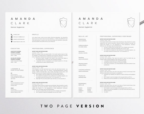 dental assistant resume for word dentist cv template dental etsy