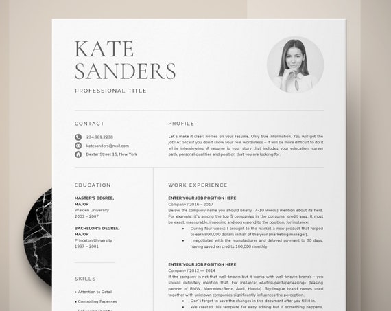 Goede CV Template Resume Template with Photo Professional Resume | Etsy ZI-77