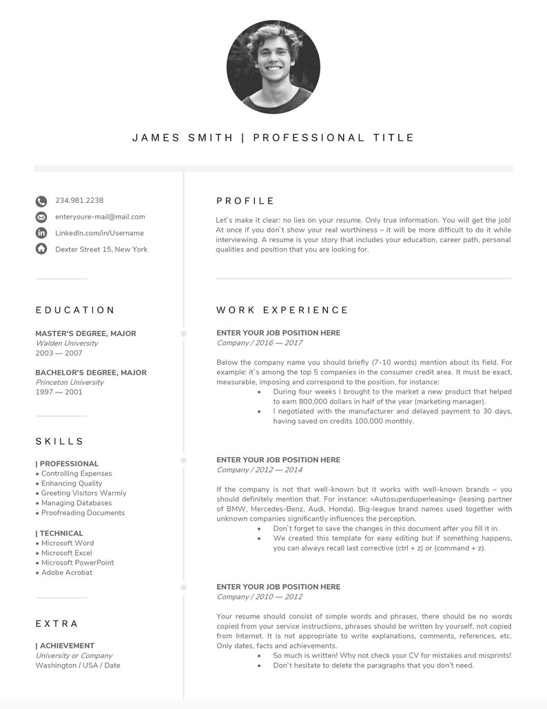 One Page Resume Clean Resume Template Basic Resume Template For Word Simple Resume Template Instant Download 1 Page Resume With Photo Design Templates Stationery Safarni Org