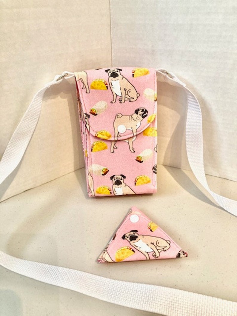 Cross Body Cell Phone Boho Bag pugs and tacos