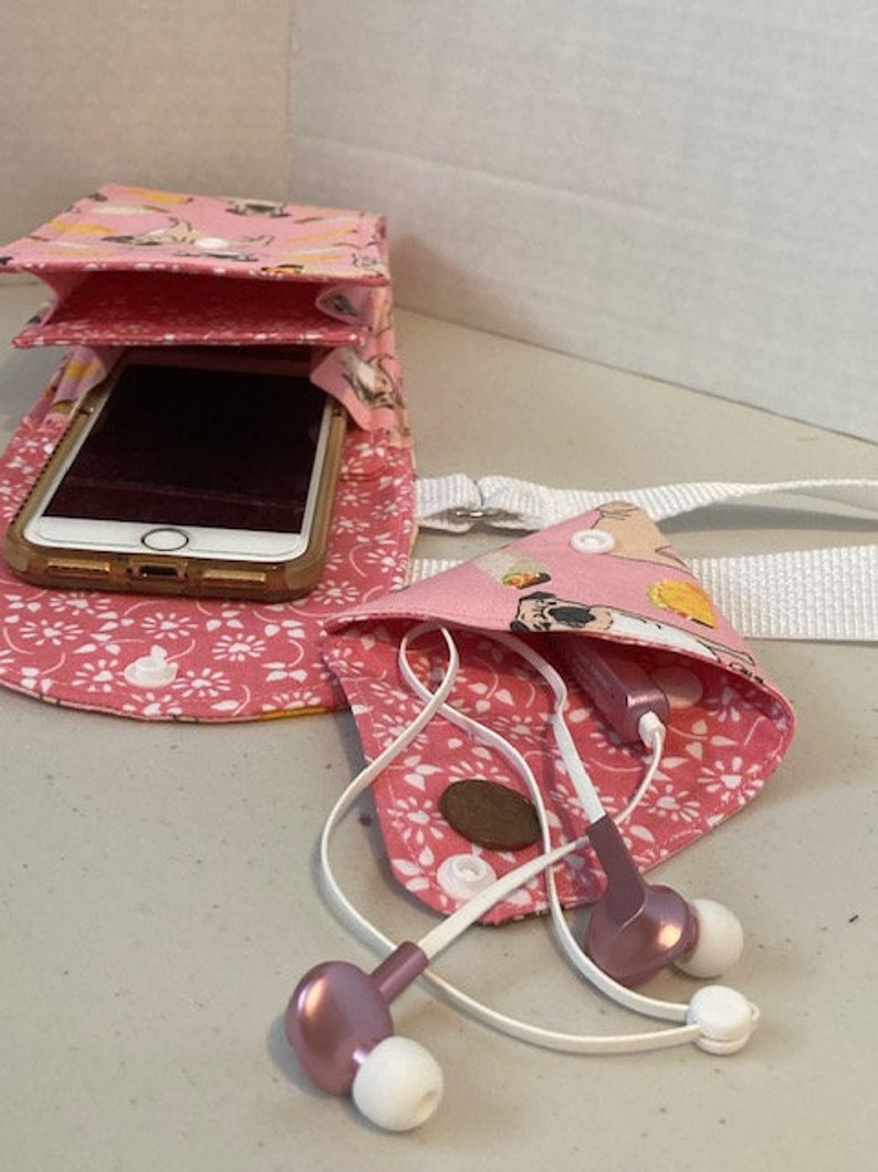 Cross Body Cell Phone Boho Bag pugs and tacos