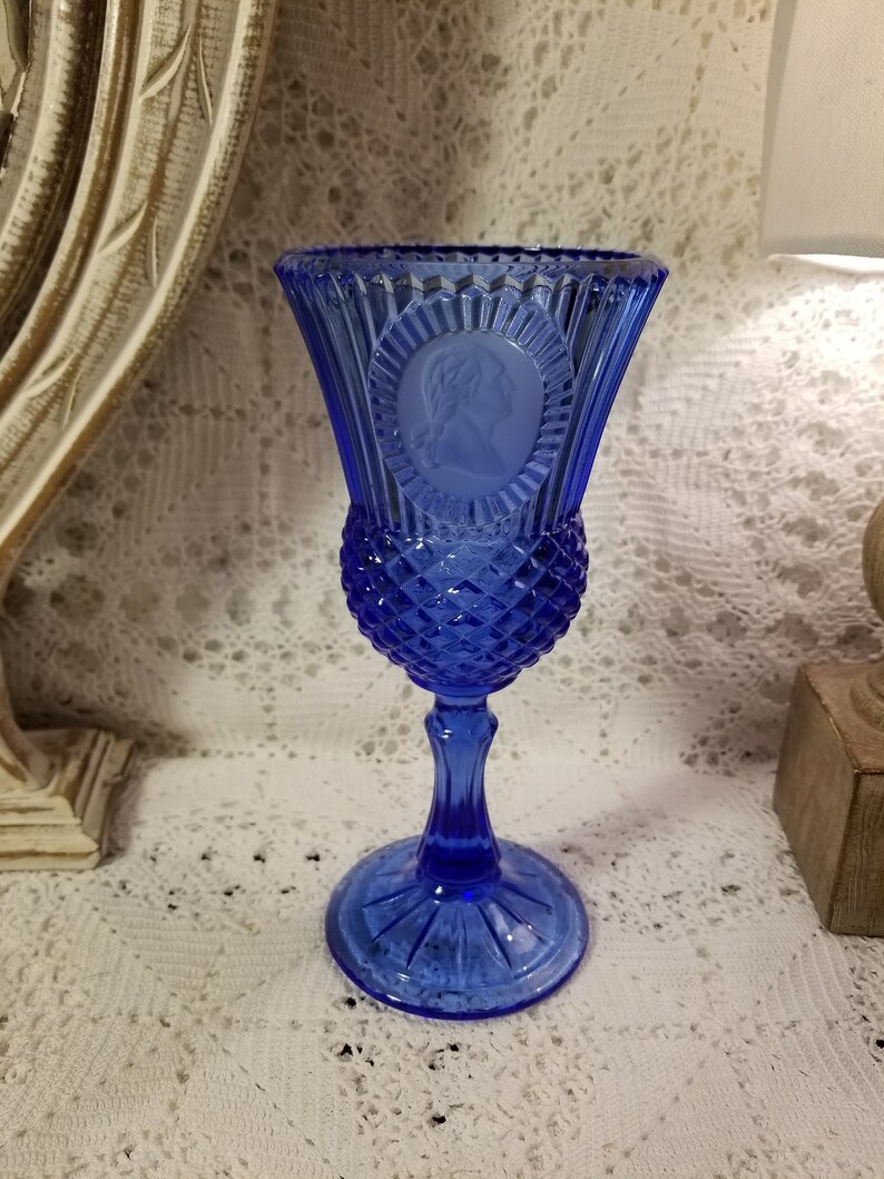 Avon blue glass pedestal candle holder Etsy