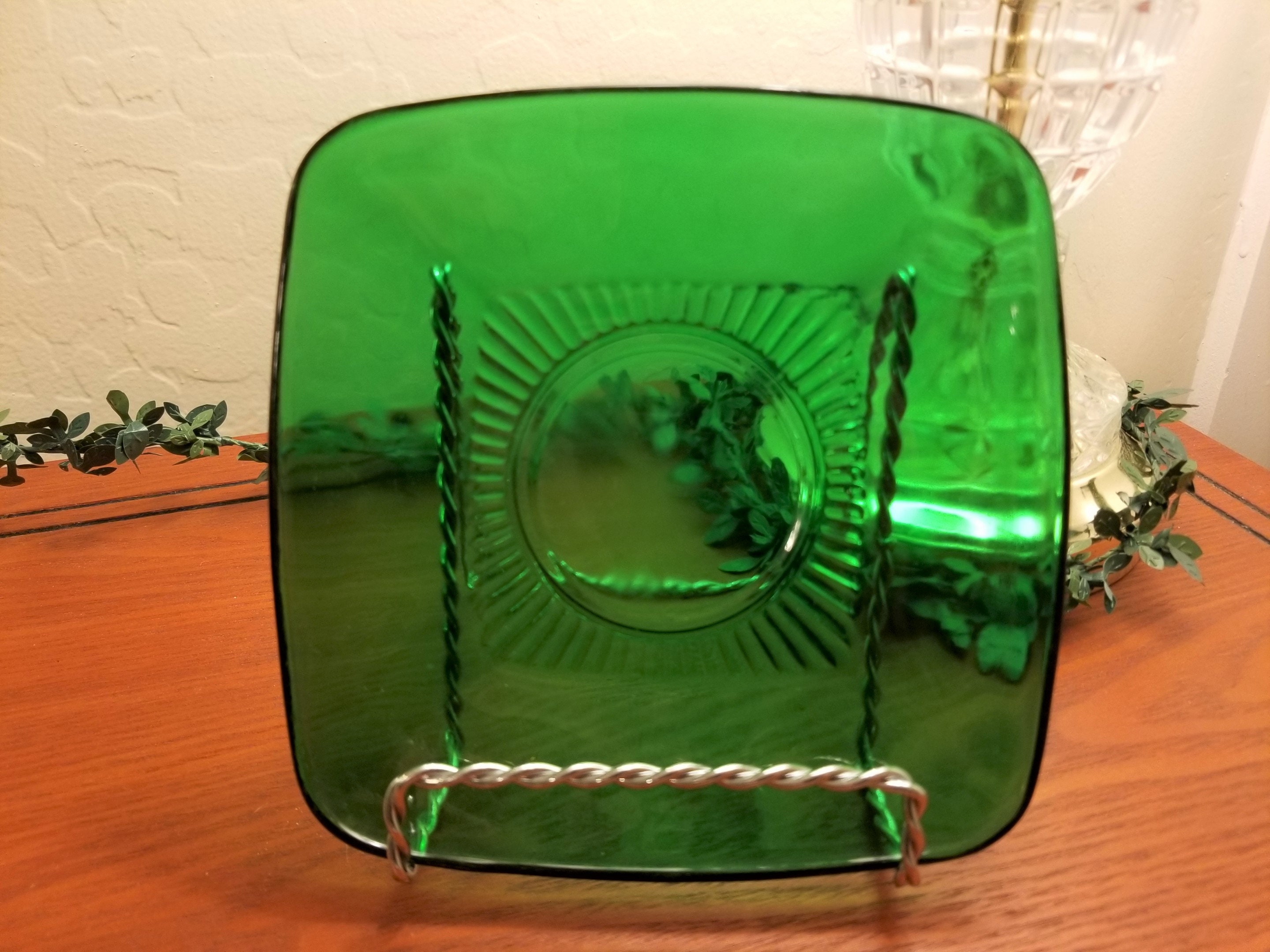 Fire King green glass square saucer Etsy