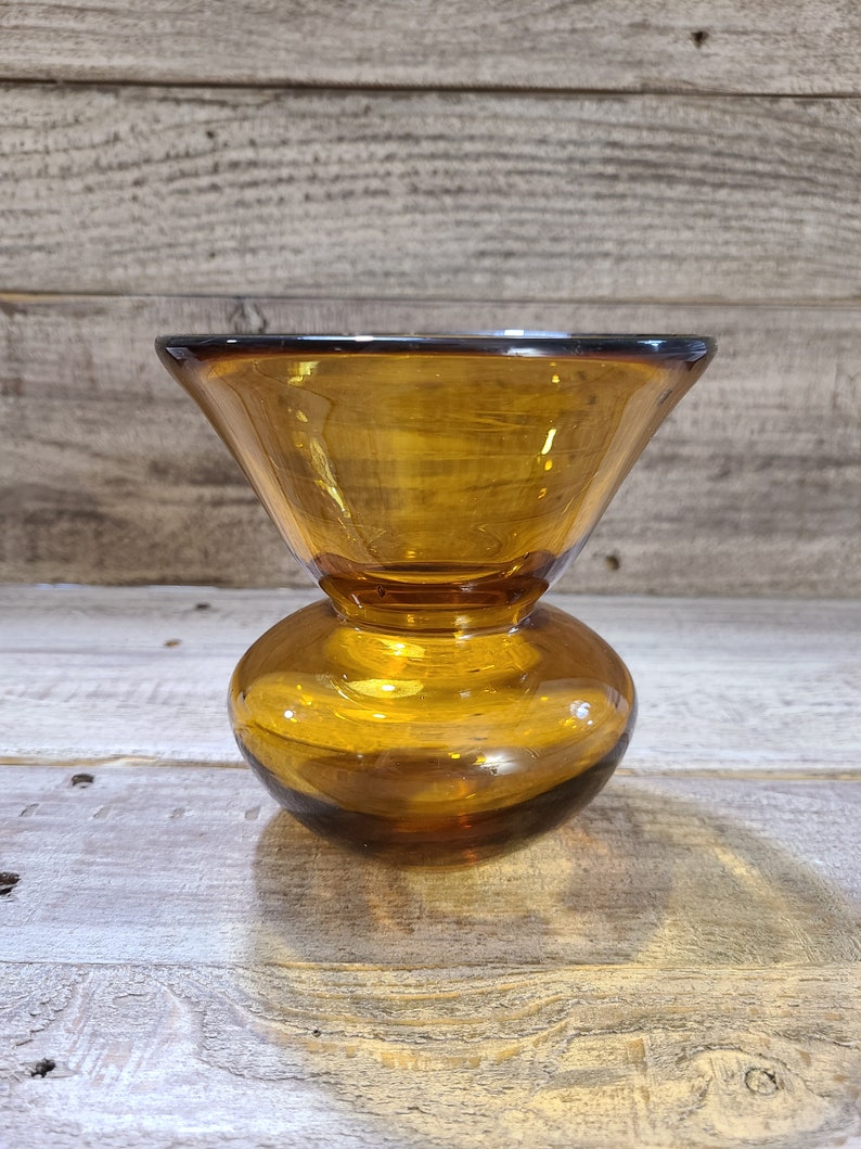 Heavy amber glass flared vase