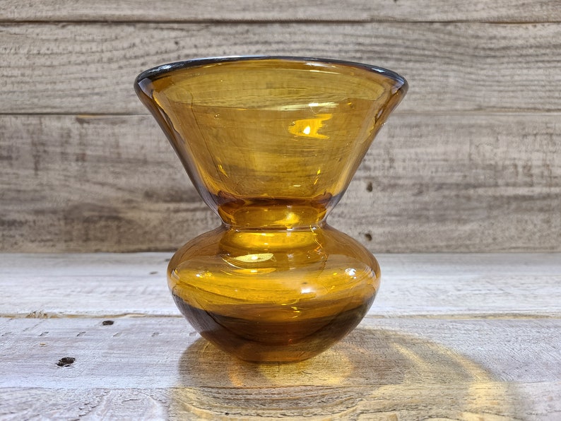 Heavy amber glass flared vase
