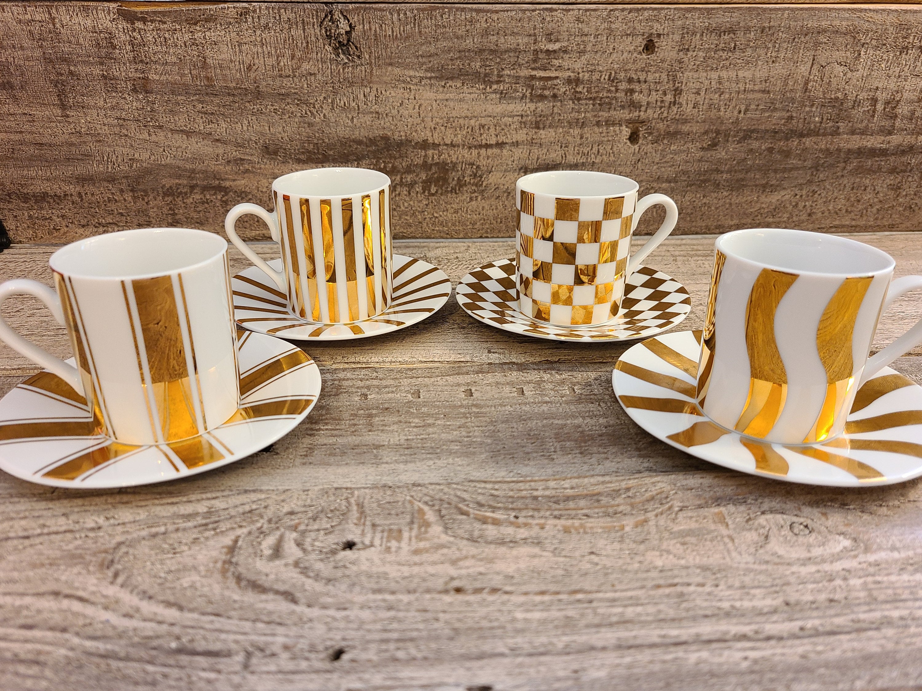 Ceramic and Gold Espresso Cups and Saucers Etsy