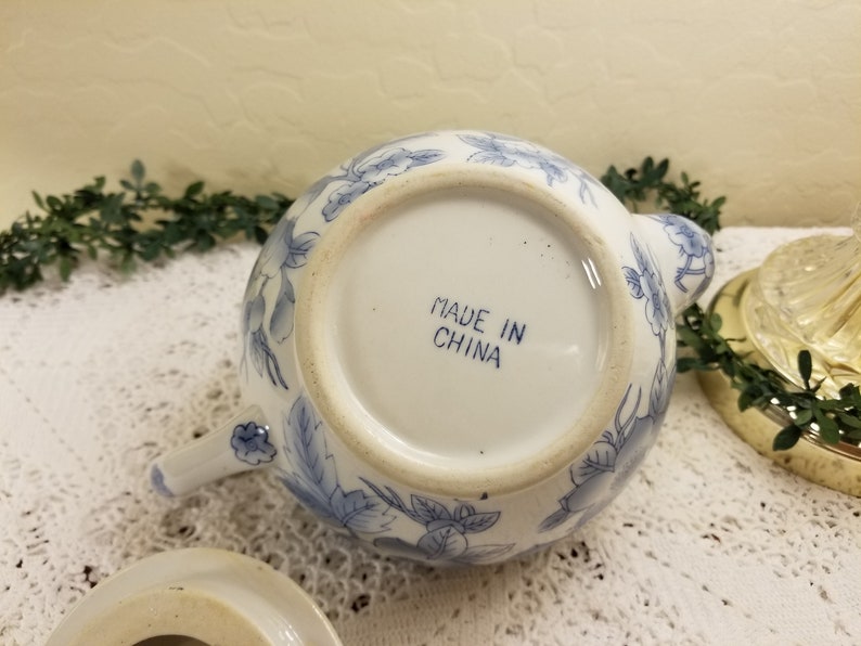 Asian blue floral porcelain teapot
