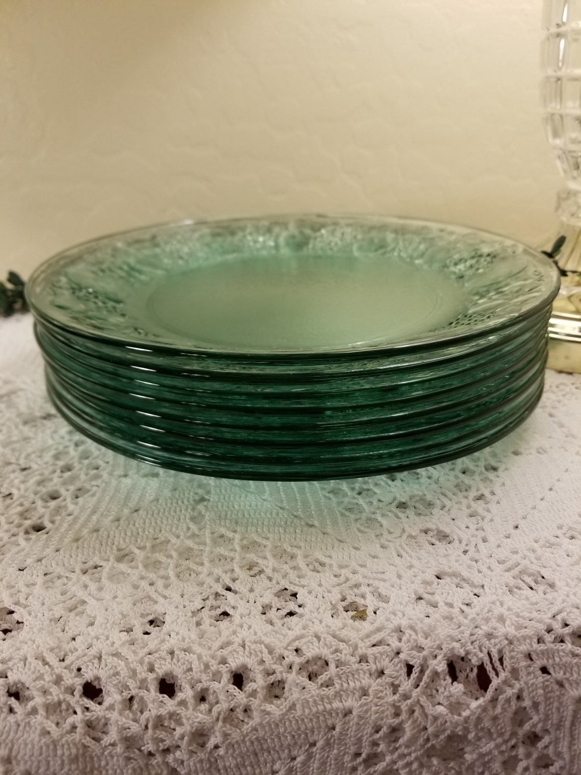 Green glass fruit dinner plates Etsy
