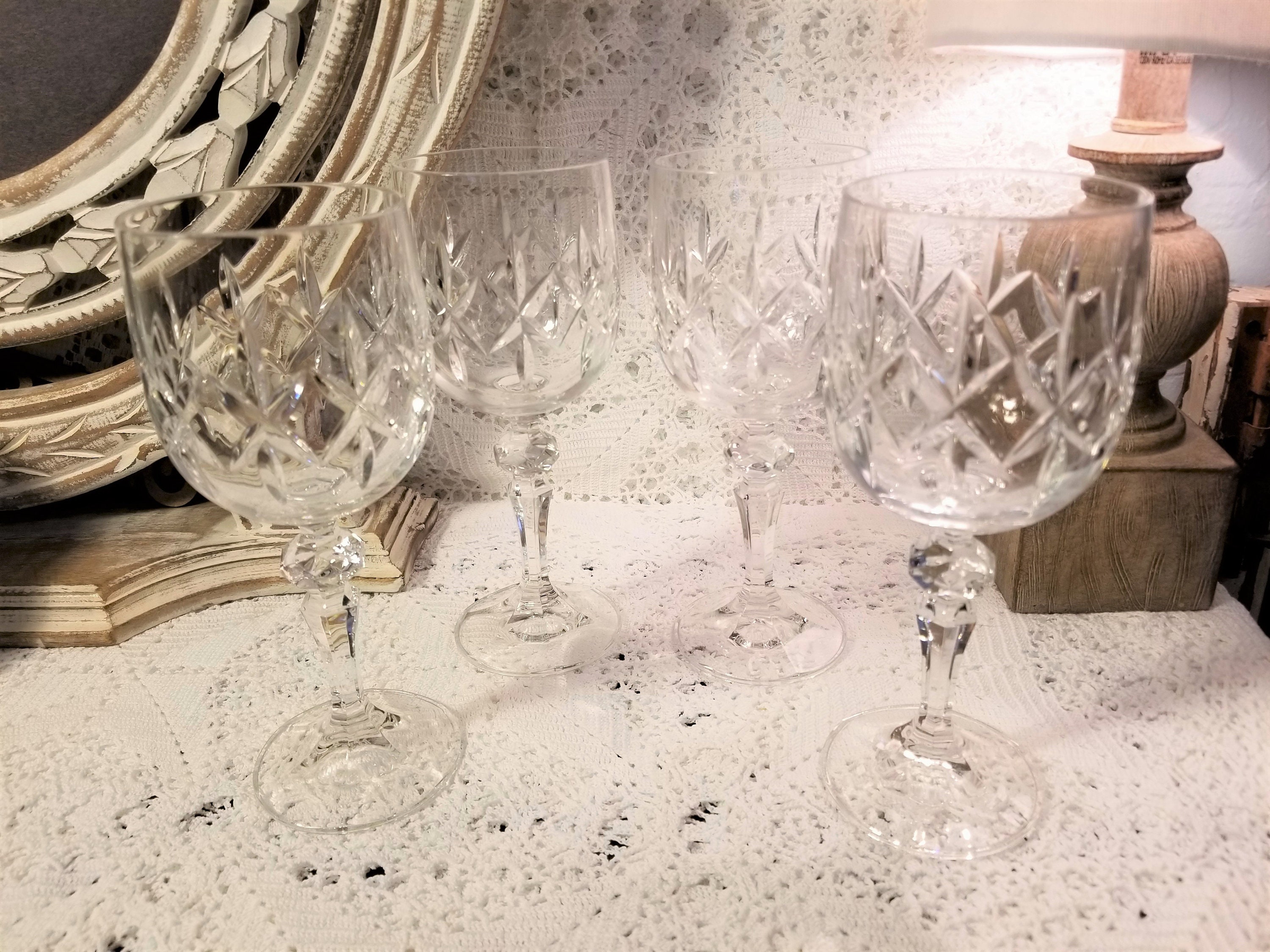 Crystal ball stem wine glasses Etsy