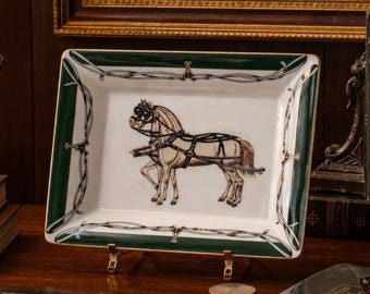 ヴィンテージの乗馬柄ボーンチャイナ製小物入れ