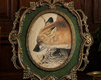 Rotfuchs Lithographie in kunstvollen Massivmessingrahmen