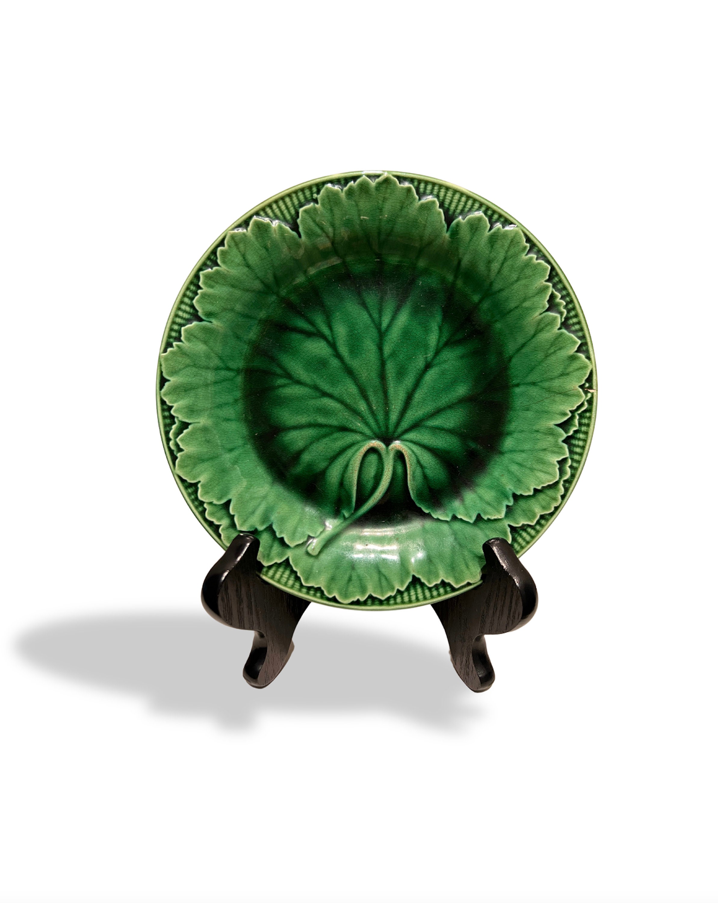 C.1860 Wedgwood Glazed Majolica Cabbage Leaf Basketweave Plate Etsy