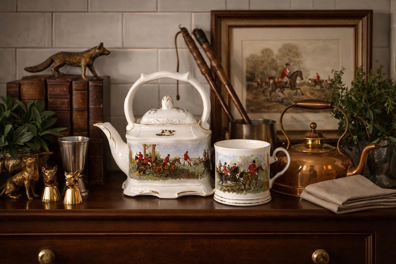 Crown Dorset Fox Hunt Teapot & Cup Set – Staffordshire, England - Etsy