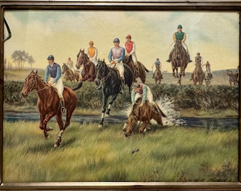 Vintage Racehorse Lithograph - Framed Under Glass