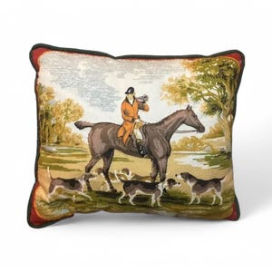 Vintage Embossed Fox Hunting Pillow