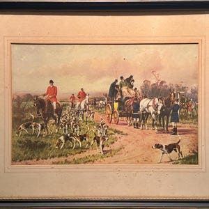 Große antike Fuchsjagd Lithographie - mit Passepartout und gerahmt