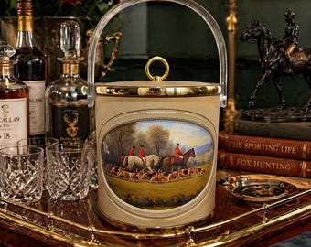 Cubo de hielo antiguo con diseño de caza del zorro