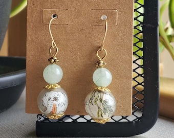 Upcycled Vintage Elephant Glass Bead Drop Earrings