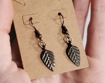 Brass Leaf Dangle Earrings || Small and Cute Nature-Inspired Earrings