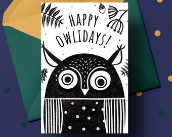 Owl Christmas card, downloadable, multiple sizes. Scandinavian Christmas card, wife christmas card, printable Christmas cards for girlfriend