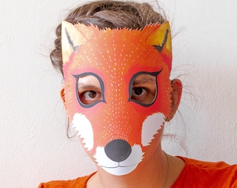 Fox mask for adults, printable. Halloween masks, unique masquerade mask, masquerade mask men, DIY fox costume, woodland animal mask.