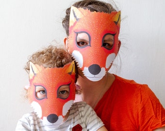 Fox mask set for kids and adults, 2 sizes. Mommy and me Halloween masks, daddy and me Halloween mask. Costume for toddler girl or boy.