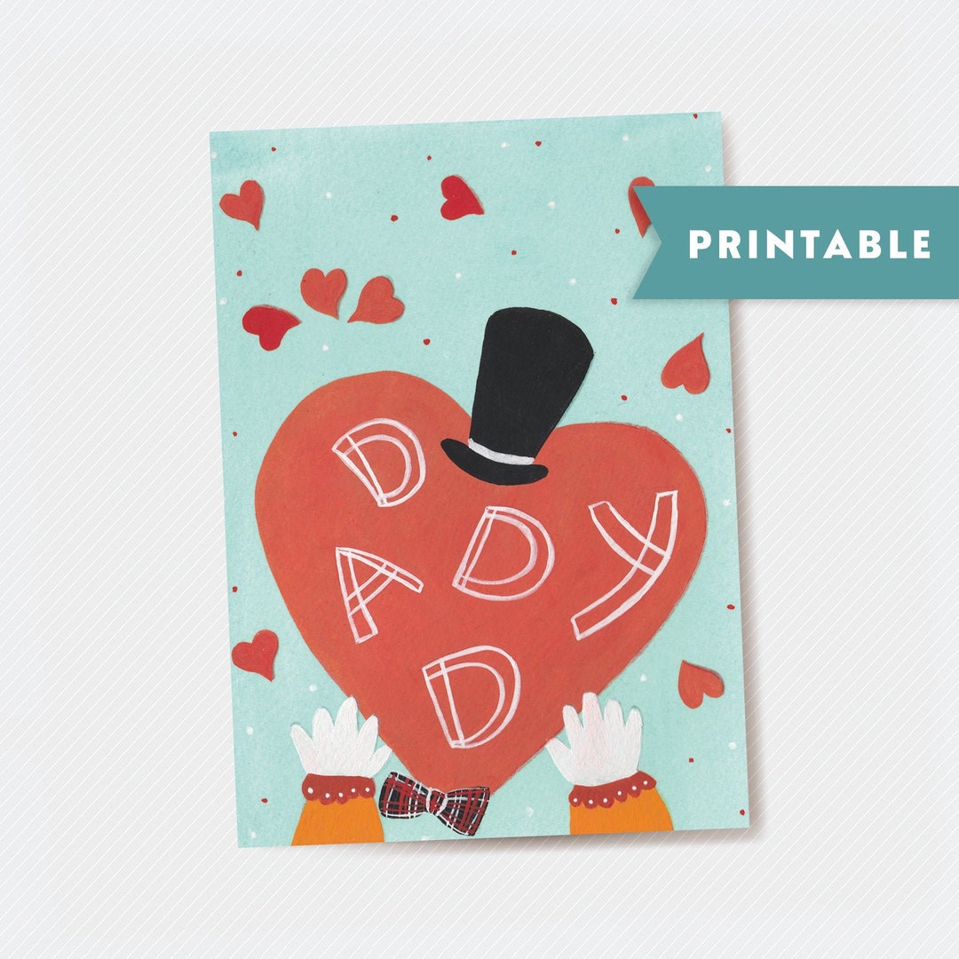 Dad Valentine Card, Printable Valentines Day Card. Cute Valentines Card ...