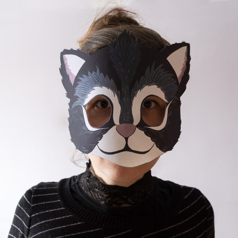 Printable Black Cat Mask, Adult Size. Halloween Mask, Unique Masquerade