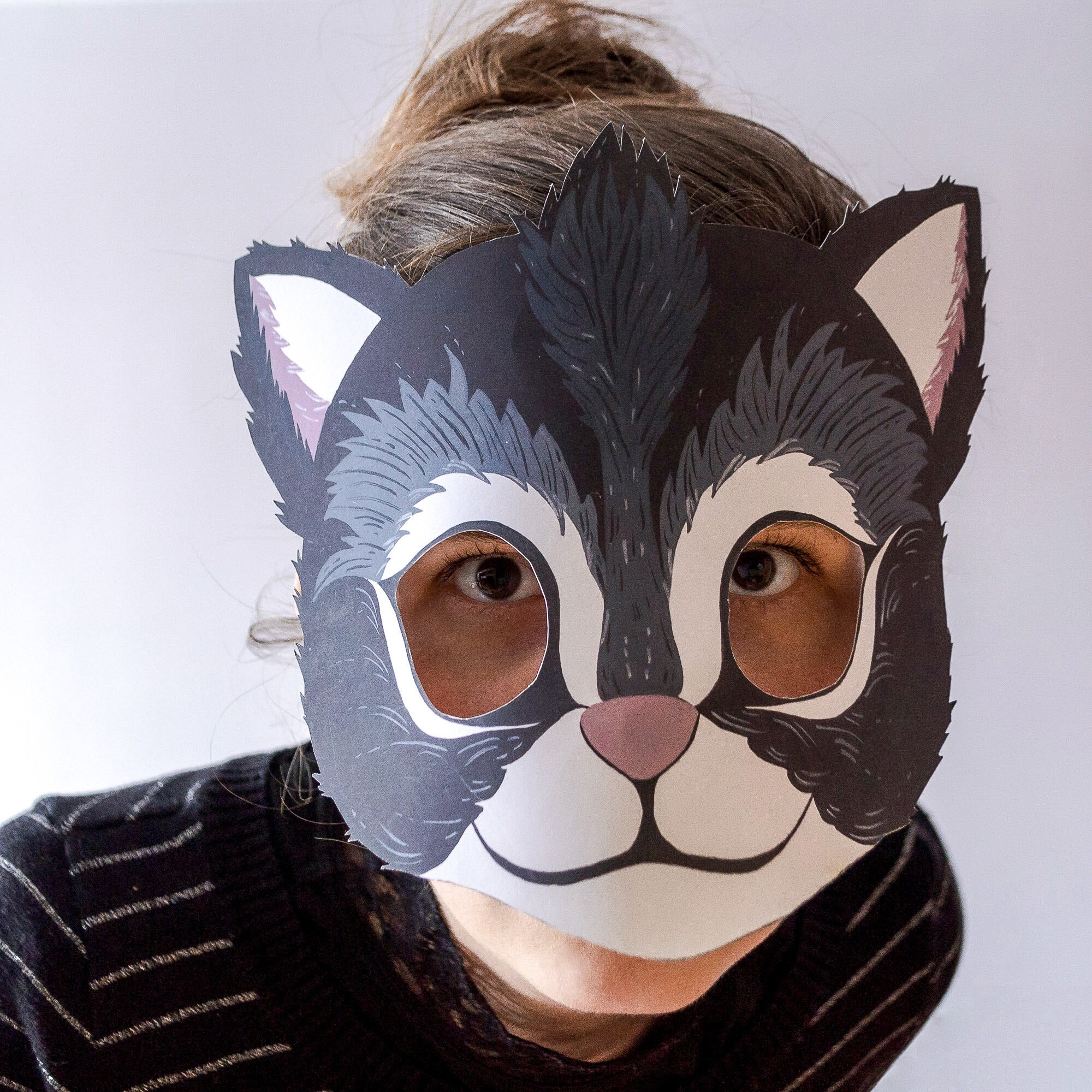 Printable Black Cat Mask, Adult Size. Halloween Mask, Unique