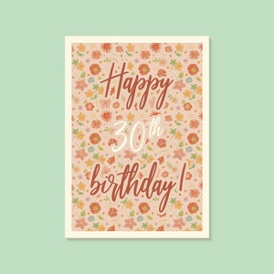 30th birthday card for her. Printable card, floral birthday card, 30th birthday gift for her.