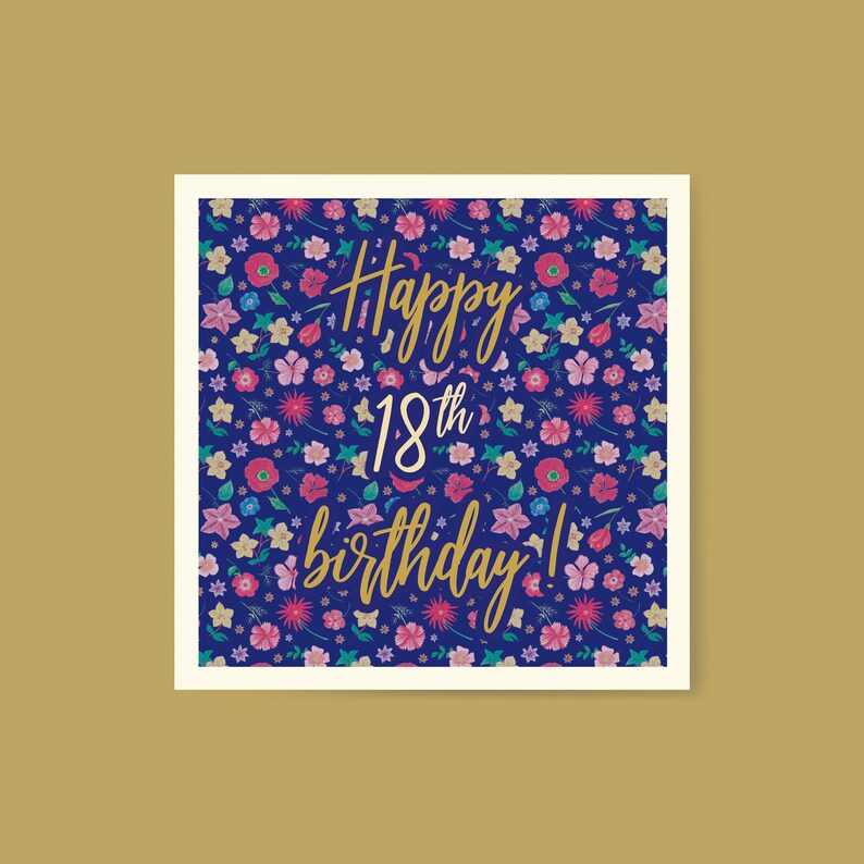 18th Birthday Card for Her, Printable Card. Floral Birthday Cards, Card ...
