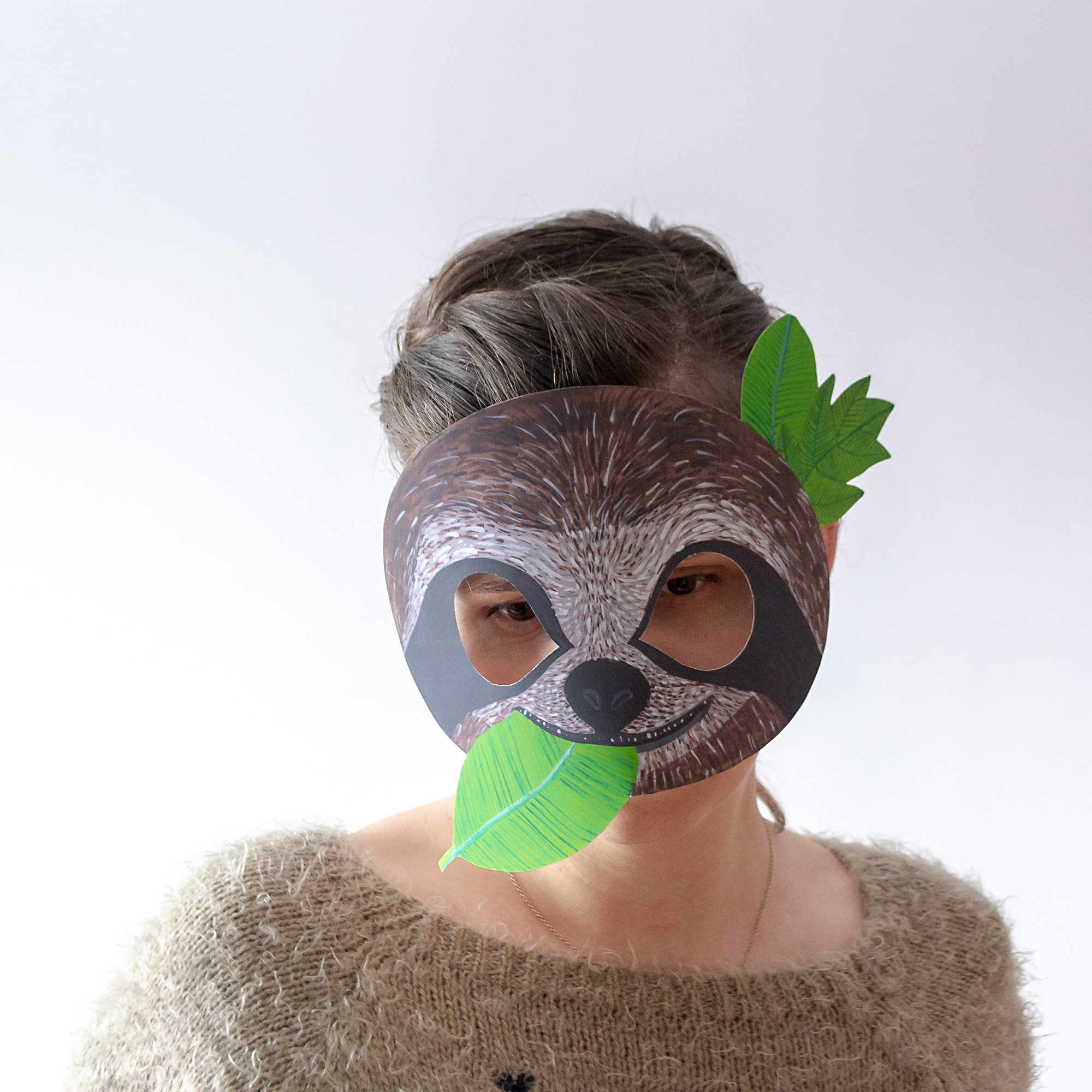 Sloth mask adult size printable mask. Cute Halloween mask Etsy México