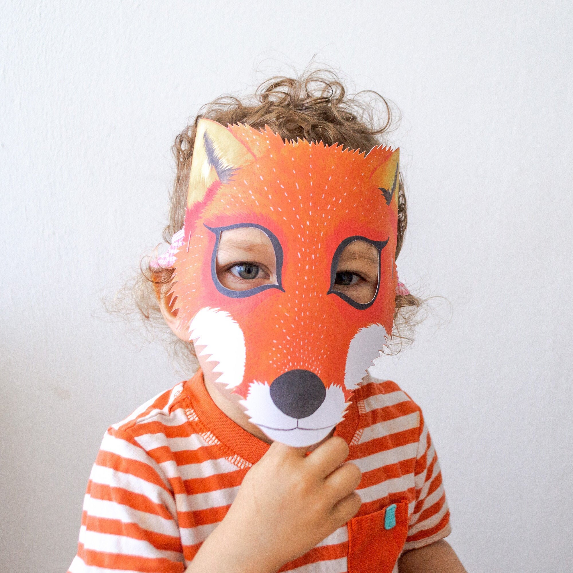 Máscara de zorro de acuarela para niños, disfraz de Halloween