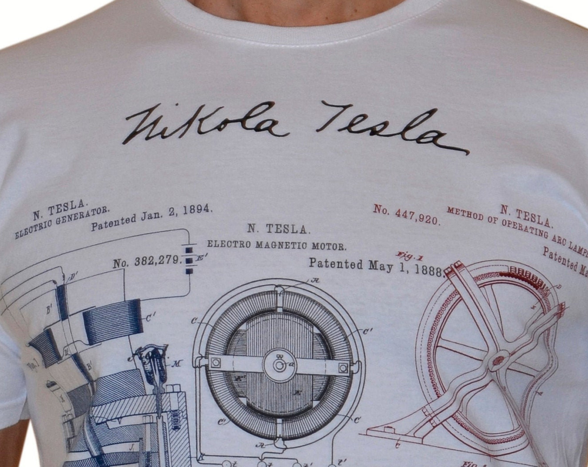 Discover Nikola Tesla Patents T shirt, screenprinting,waterbased
