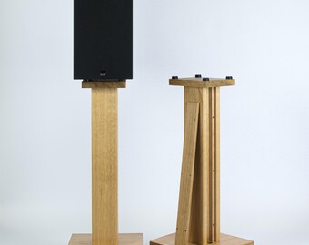 Solid Oak Speaker Stands – Handmade Pair with Cable Management & Vibration Isolation, Custom Sizes Available