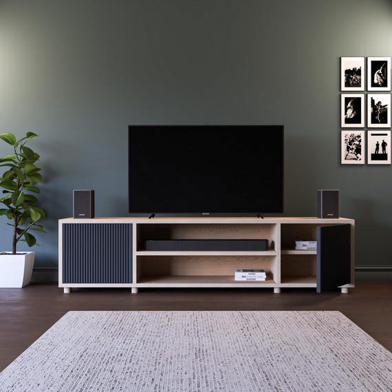 Handmade Fluted Birch Plywood TV Stand: 200cm Media Console