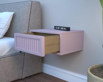 Floating Fluted Bedside Cabinet Set – Wall-Mounted Nightstands with Push-to-Open Drawers, Handmade Modern Bedroom Furniture