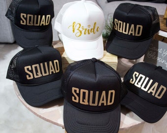 Gorra de camionero personalizada para mujer, gorra de camionero personalizada, novia del equipo, gorra de camionero, regalo de dama de honor, gorra de fiesta nupcial, gorra de novia con purpurina, escuadrón de novias,