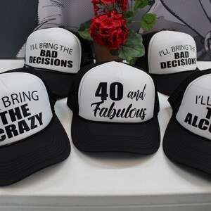 Birthday Hats WITH YOUR SAYING, Hats, Custom Hats, 40th Birthday Hat, Squad Hats, 40th Birthday, Gift for Her, Hats, Birhday, Custom Hats,