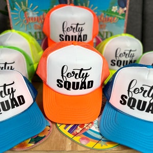 40th Birthday Group Hats, 40th Birthday Trucker Hat, 40 Birthday Trucker Hat, Neon 40th Birthday Trucker Hat,Neon Birthday Pool Party Summer
