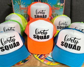 40th Birthday Group Hats, 40th Birthday Trucker Hat, 40 Birthday Trucker Hat, Neon 40th Birthday Trucker Hat,Neon Birthday Pool Party Summer
