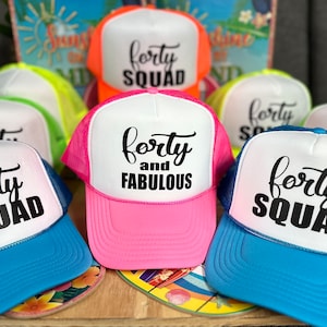 40th Birthday Group Hats, 40th Birthday Trucker Hat, 40 Birthday Trucker Hat, Neon 40th Birthday Trucker Hat,Neon Birthday Pool Party Summer