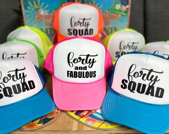 40th Birthday Group Hats, 40th Birthday Trucker Hat, 40 Birthday Trucker Hat, Neon 40th Birthday Trucker Hat,Neon Birthday Pool Party Summer